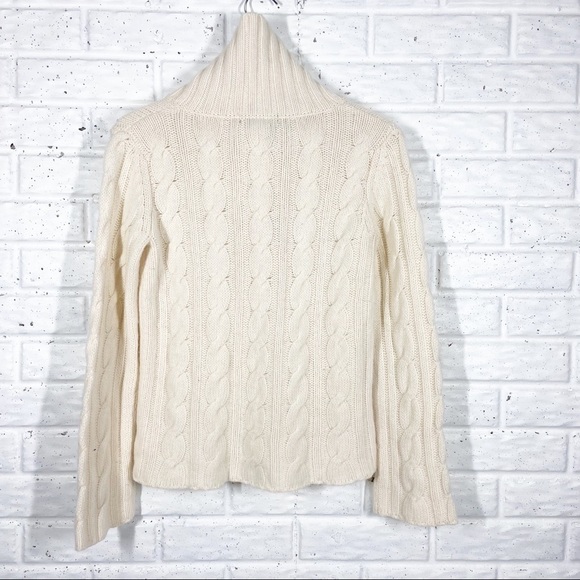 Eddie BAUER Ivory Cable Knit Sweater with button up turtleneck - Picture 4 of 6